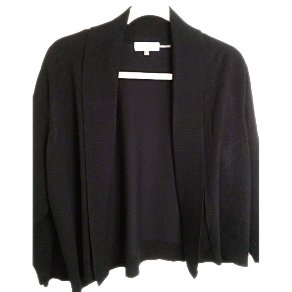 CALVIN KLEIN Black Silk Blend Open Front Shawl Collar Knit Shrug Cardigan  XL
